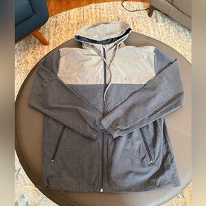 LinkSoul Jacket Mens L Hooded Windbreaker Performance Stretch Full Zip Gray